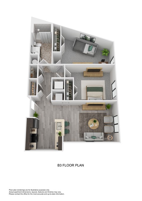 Floor plan for 2 beds, 1 bath, 832 sqft